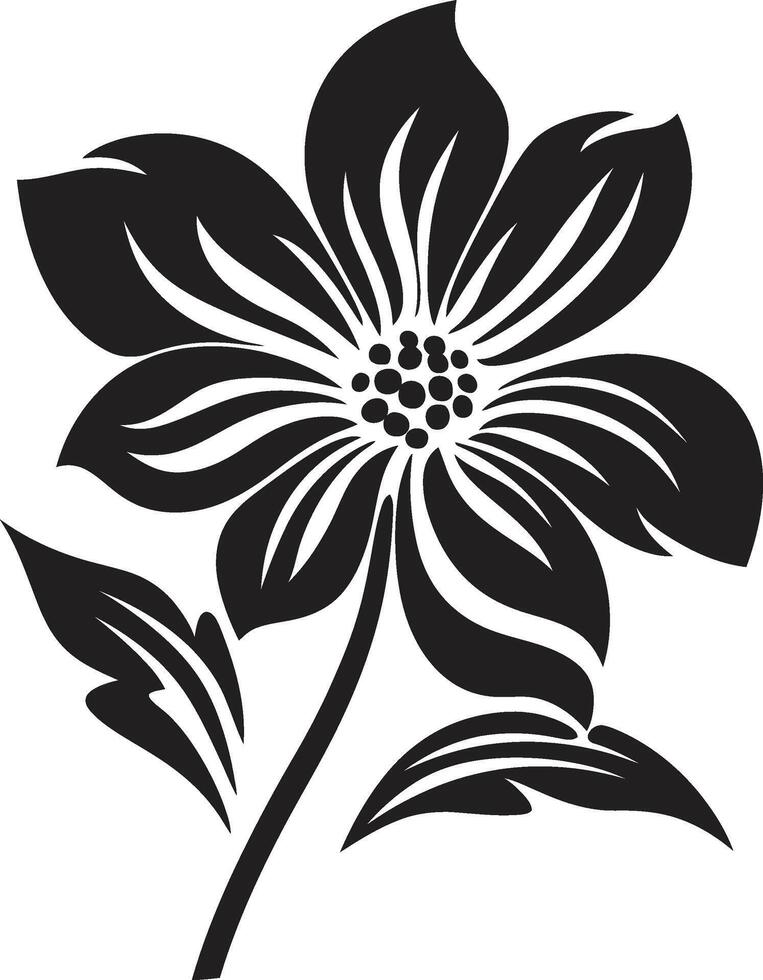 rígido botânico estrutura monocromático emblema floral resina Projeto Preto ícone vetor