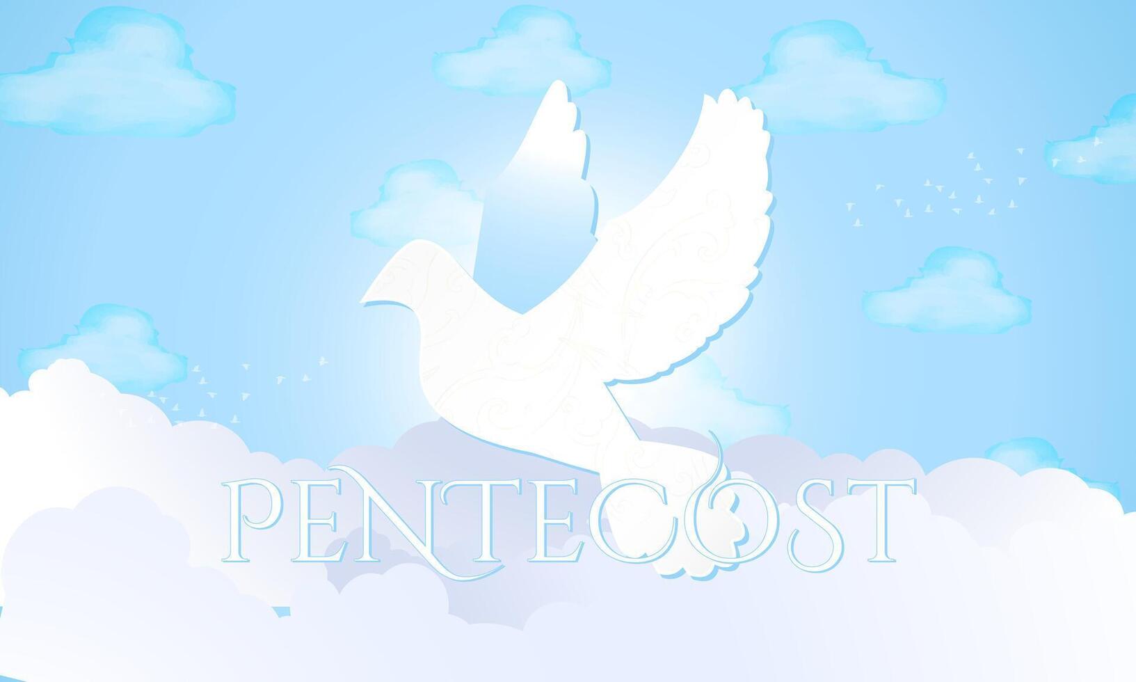 pentecostes obra de arte. lindo branco pomba vôo dentro a céu. simbólico piedosos espírito acima a nuvens. vetor