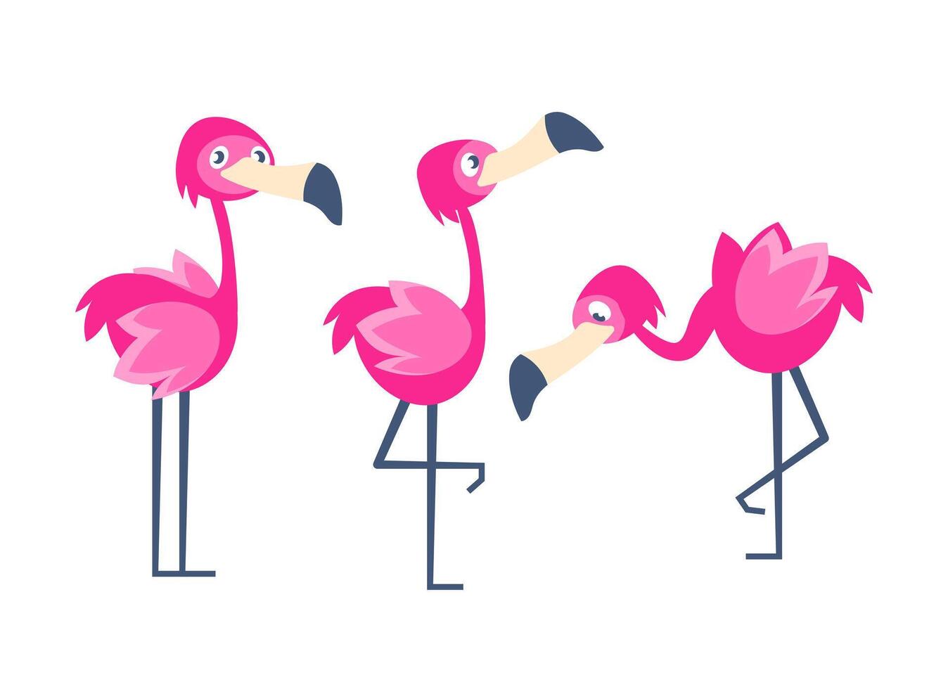 Rosa flamingo personagem dentro diferente poses dentro fofa desenho animado estilo. vetor