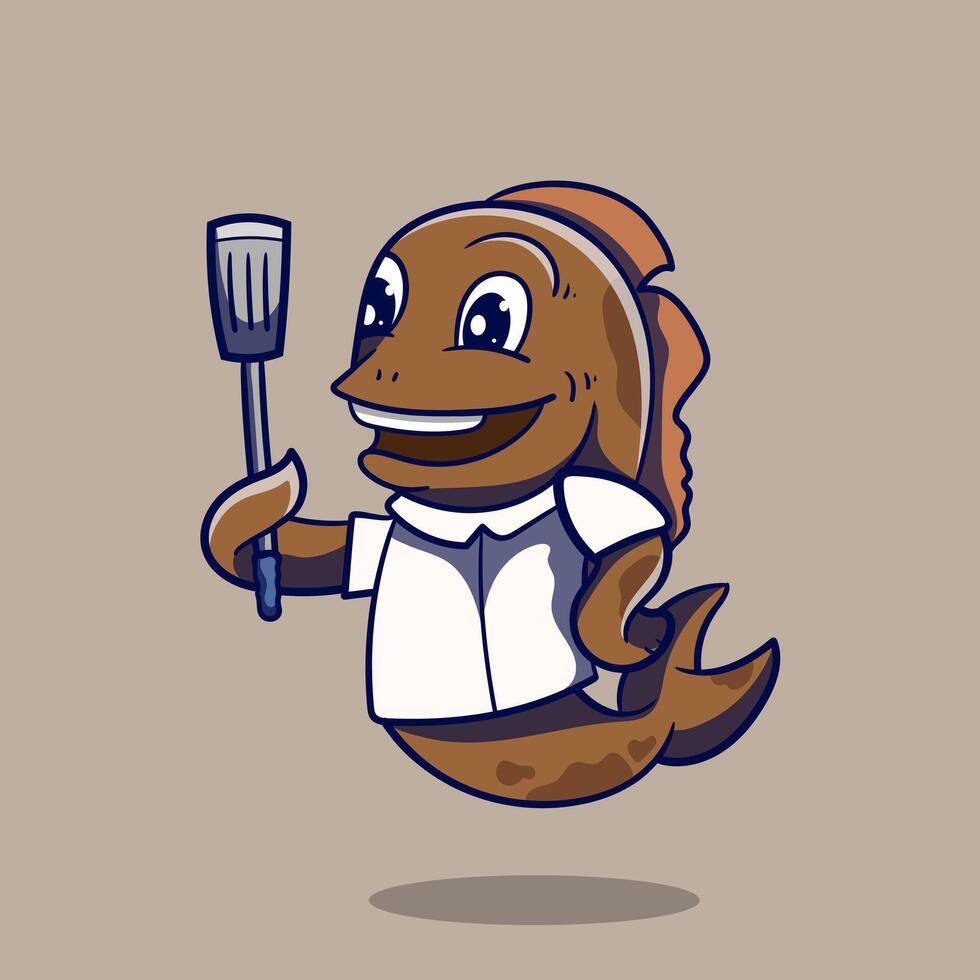 chefe de cozinha peixe mascote desenho animado pode estar usava Como mascote ou parte do logotipo. mar Comida logotipo Projeto. vetor