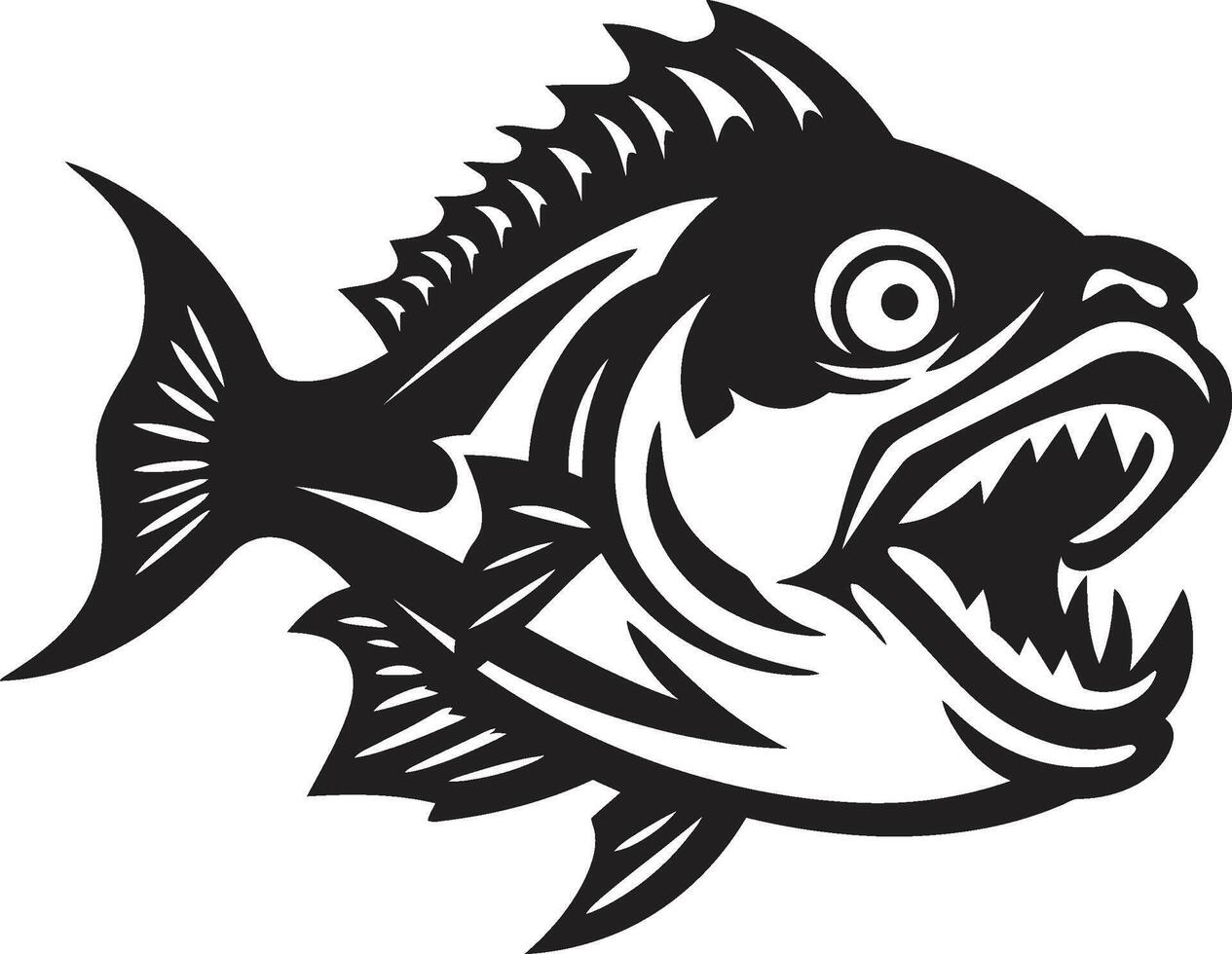 noir piranha assalto lustroso silhueta para uma negrito branding cheio de dentes terror emblema à moda Preto com elegante piranha vetor