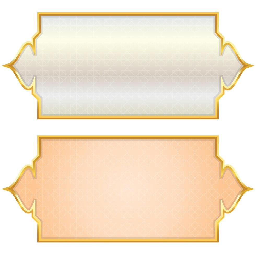 conjunto do decorativo luxo dourado árabe islâmico bandeira título quadro, Armação transparente fundo ouro texto caixa clipart vetor