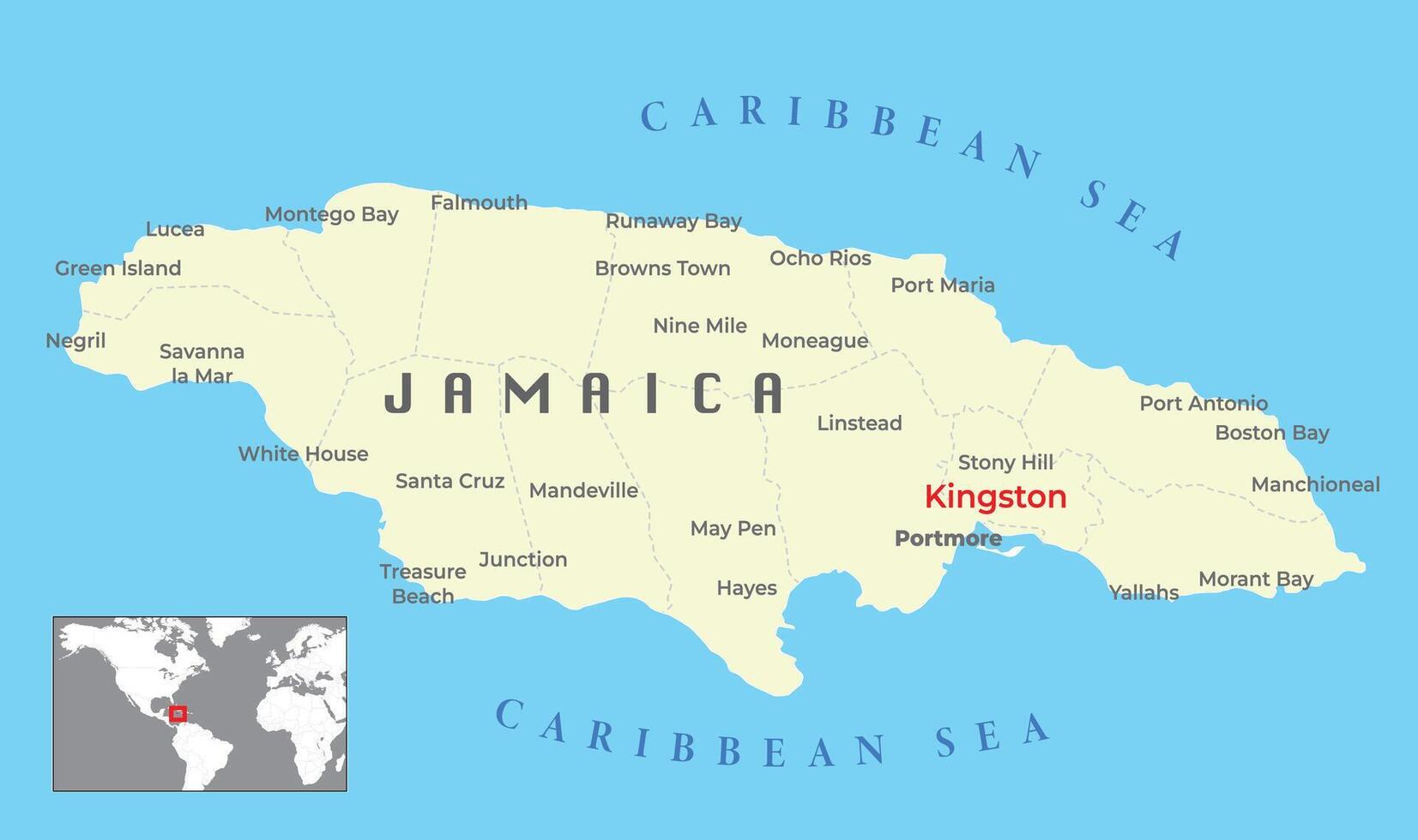 Jamaica político mapa e capital Kingston, com importante cidades, vetor