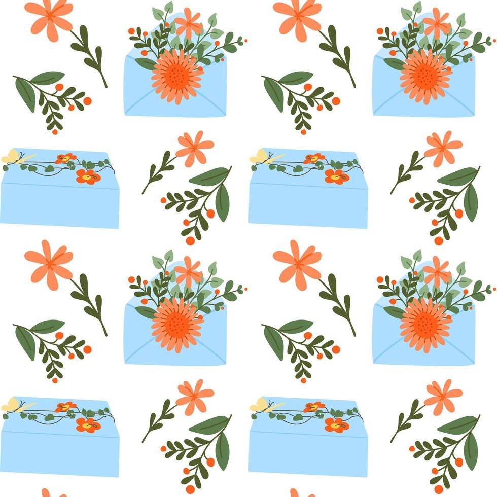 concurso desatado padronizar com presente caixas e envelopes com abstrato floral composições. primavera ou verão celebração conceito para têxtil ou papel de parede dentro plano estilo isolado em branco fundo vetor