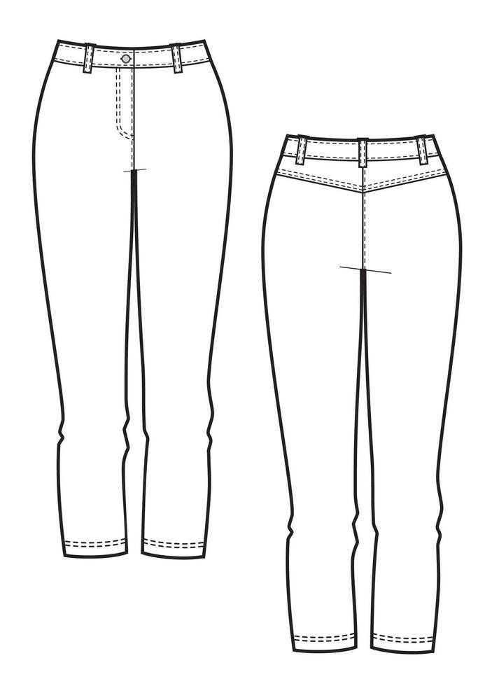 mulheres roupas jeans. modelos dentro frente e costas para moda Projeto. vetor