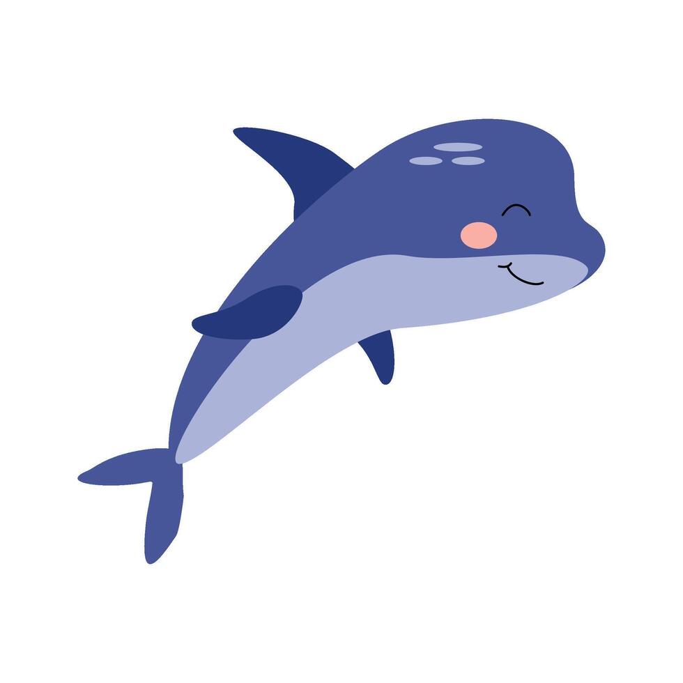 fofa engraçado golfinho personagem, mar animal. desenho animado ilustração para crianças livros, adesivos, produtos, quarto decoração. vetor