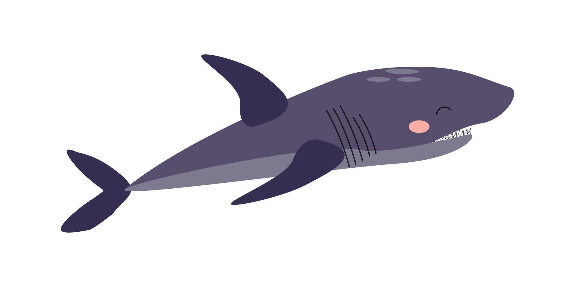 roxa Tubarão personagem, mar animal. desenho animado ilustração para adesivos, crianças livros, produtos, quarto decoração. vetor