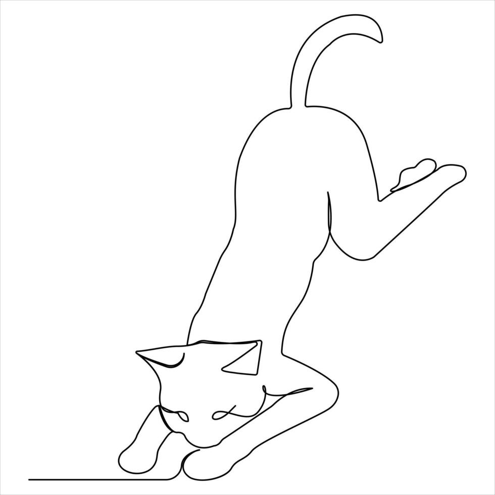 contínuo 1 linha desenhando do estético gato animal esboço ilustração vetor