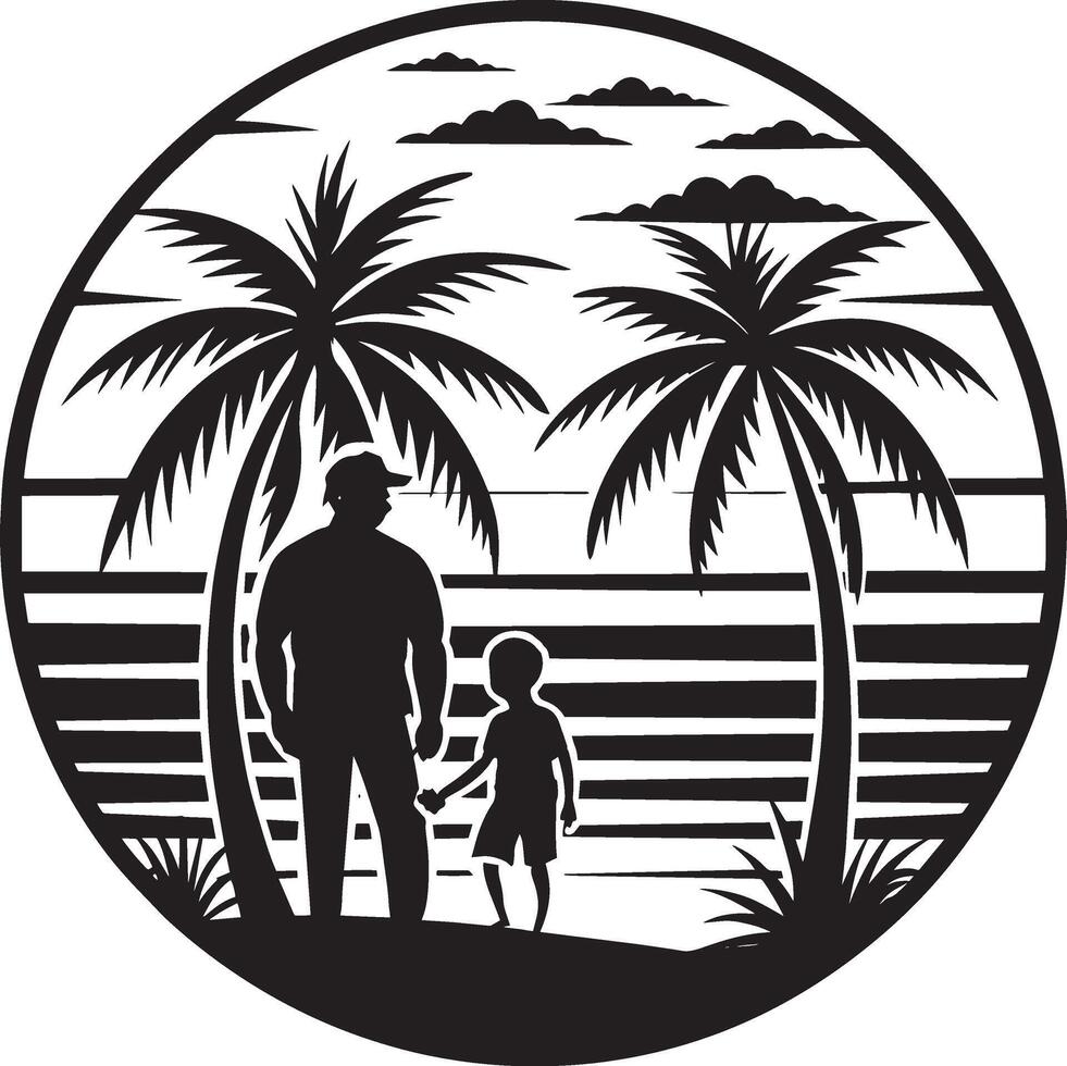 silhueta do pai e filho em a de praia. ilustração vetor