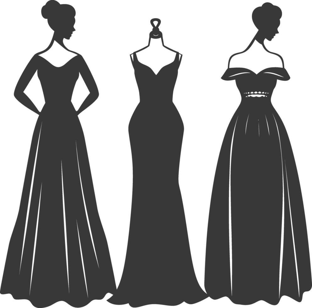 silhueta mulheres vestidos Preto cor só vetor