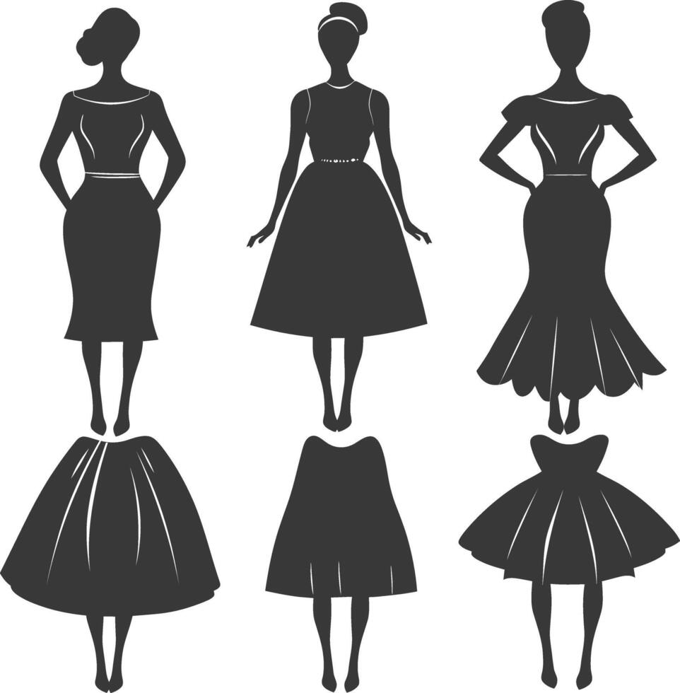 silhueta mulheres vestidos Preto cor só vetor