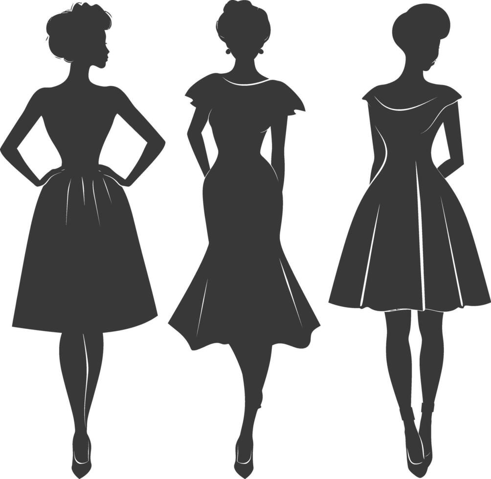 silhueta mulheres vestidos Preto cor só vetor