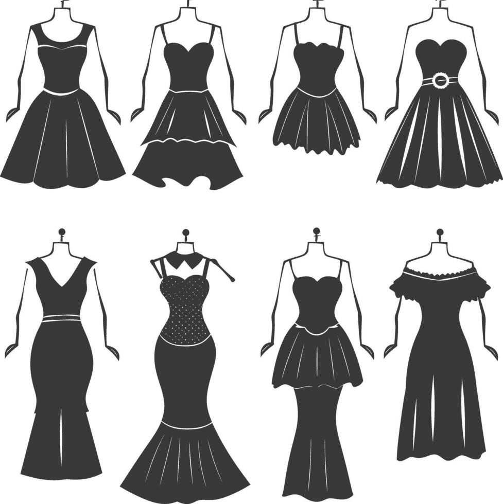 silhueta mulheres vestidos Preto cor só vetor