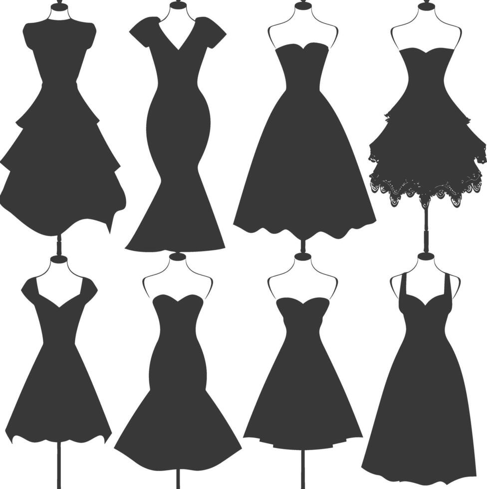 silhueta mulheres vestidos Preto cor só vetor