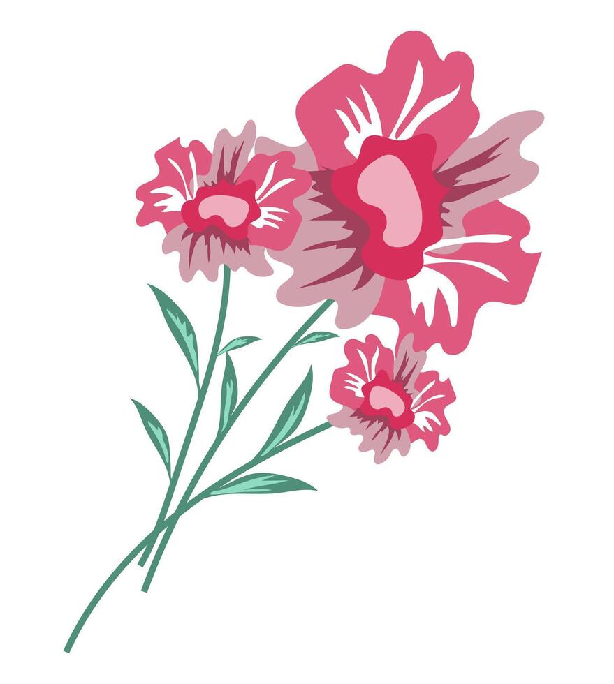 abstrato dália flores dentro plano Projeto. florescendo rosa galhos ramalhete. ilustração isolado. vetor