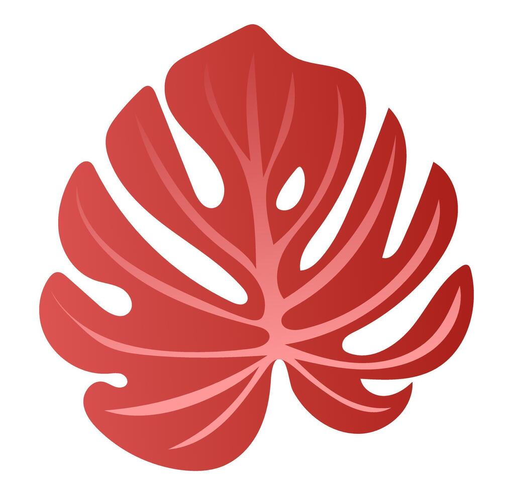 vermelho monstera folha com veias dentro plano Projeto. tropical outono Palma folhagem. ilustração isolado. vetor