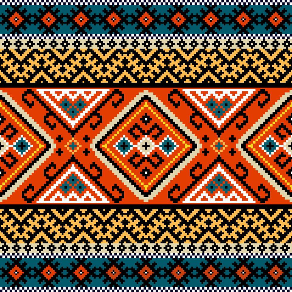 geométrico étnico padrões. nativo americano tribal tecido, pixel horizontal desatado , ilustração Projeto. vetor