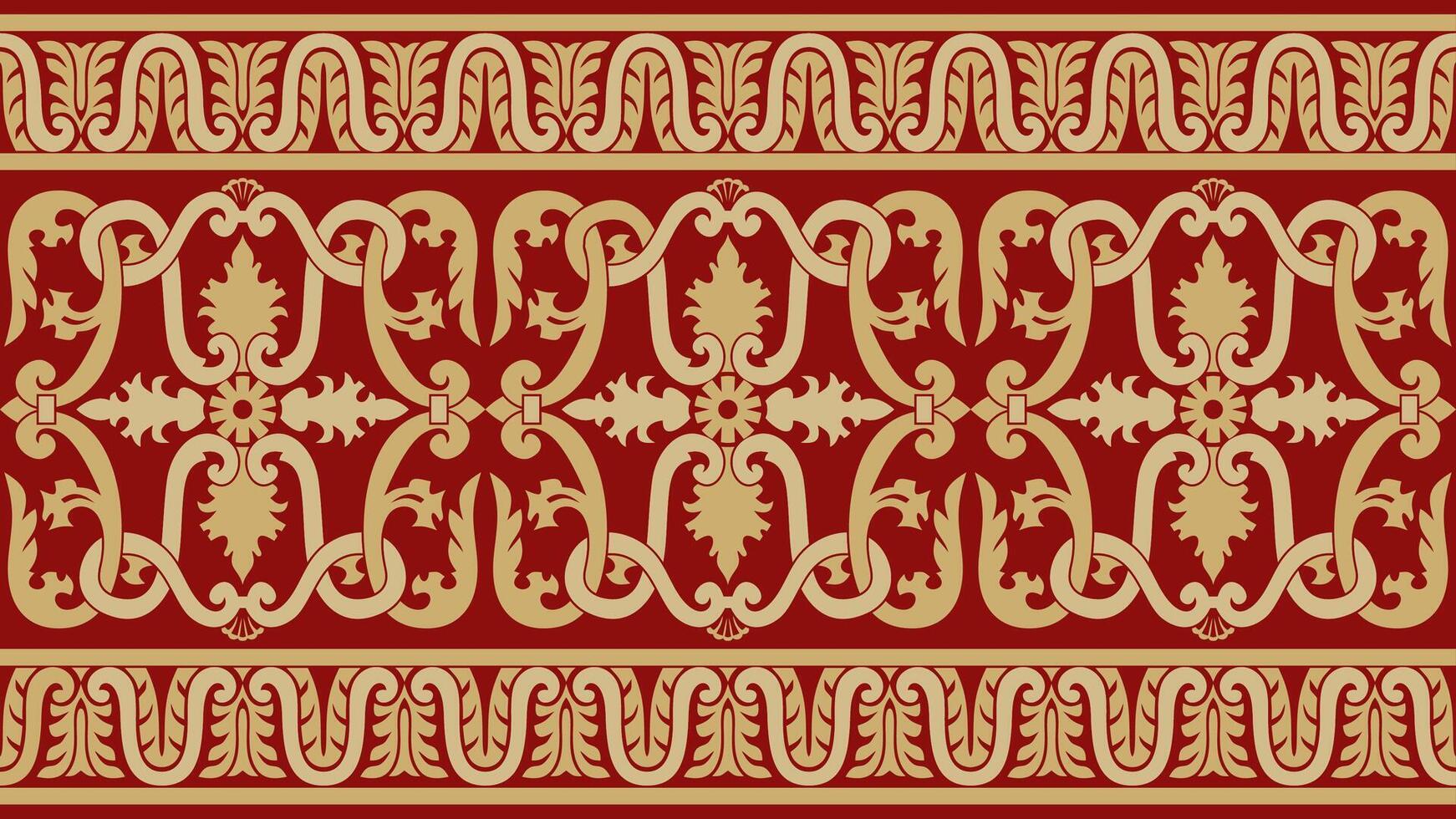 ouro e vermelho desatado clássico renascimento ornamento. sem fim europeu fronteira, renascimento estilo quadro. vetor
