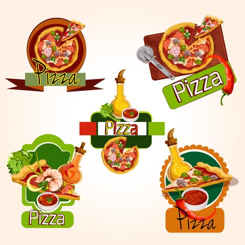 Conjunto de emblemas de pizza vetor