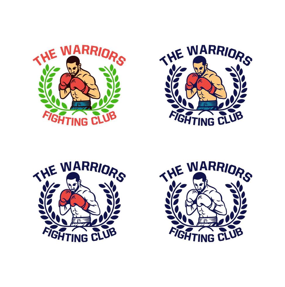 logotipo do emblema de boxe the warriors fighting club vector design pack