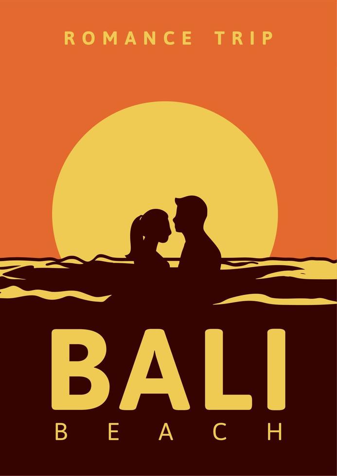 romance viagem bali praia cartaz design ilustração vintage estilo retro vetor