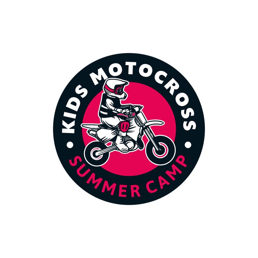 acampamento de verão crianças motocross logotipo distintivo cor sinal ilustração camiseta vetor