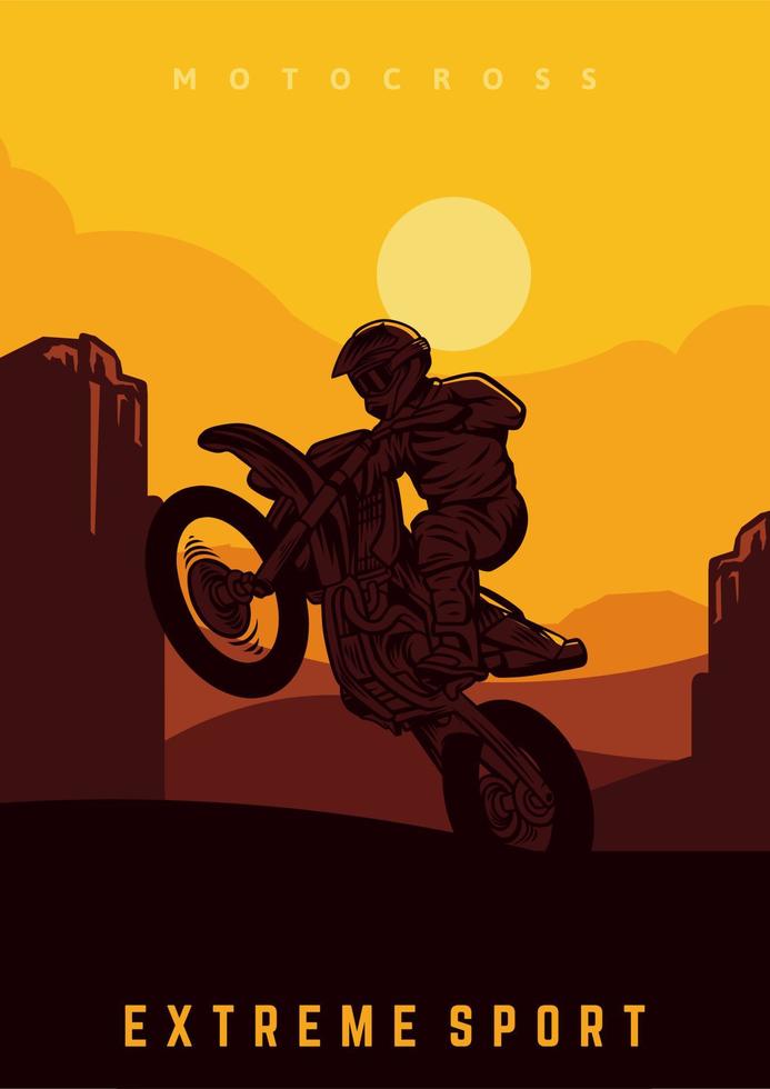 motocross design pôster silhueta ilustração vetorial sol vetor
