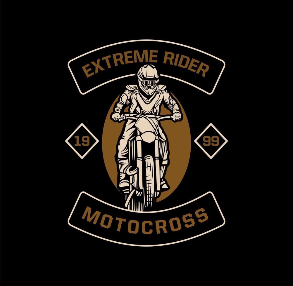 Extreme rider motocross t shirt design arte premium ilustração vetorial template vetor