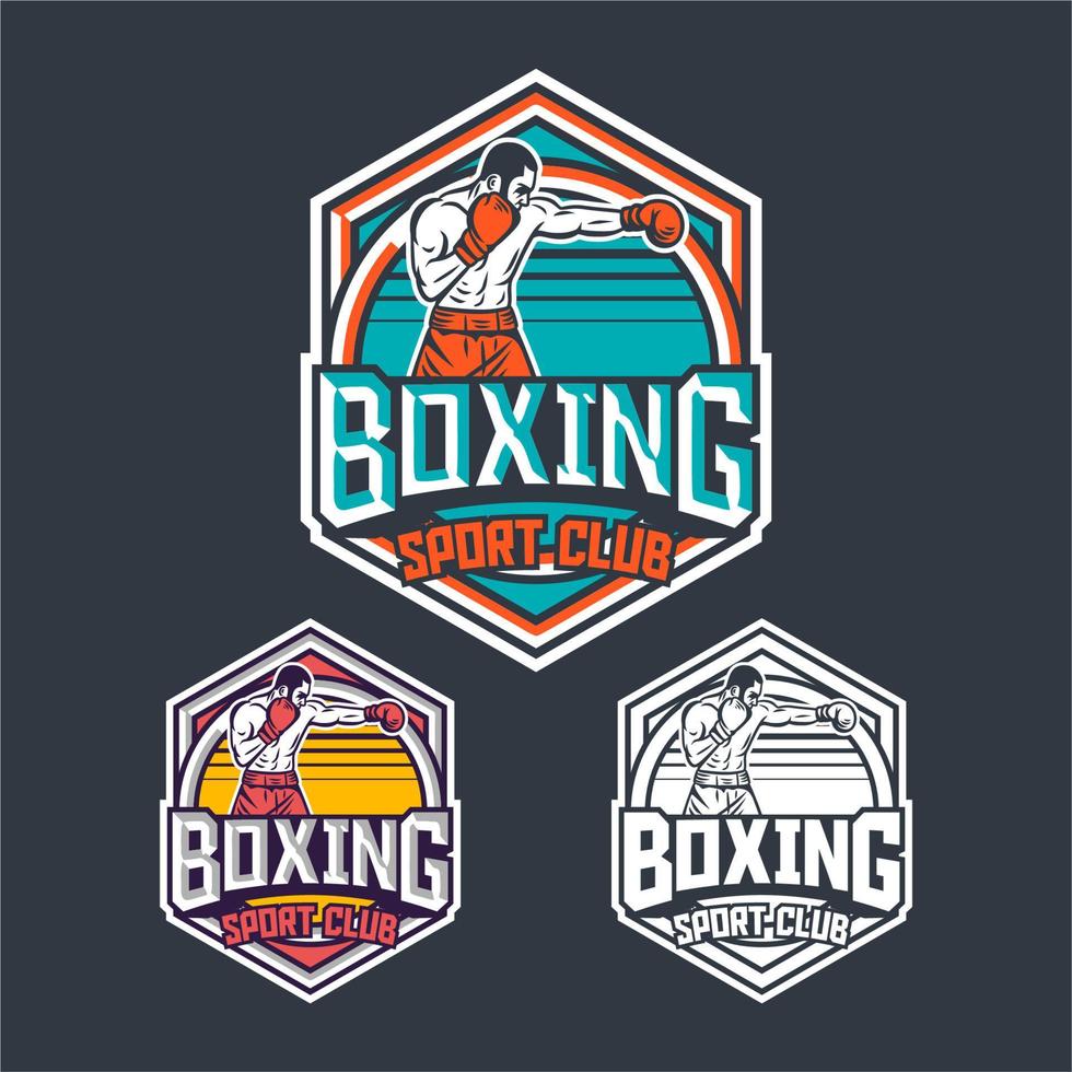 logotipo do emblema do emblema do boxe esporte clube retrô com ilustração do boxeador vetor
