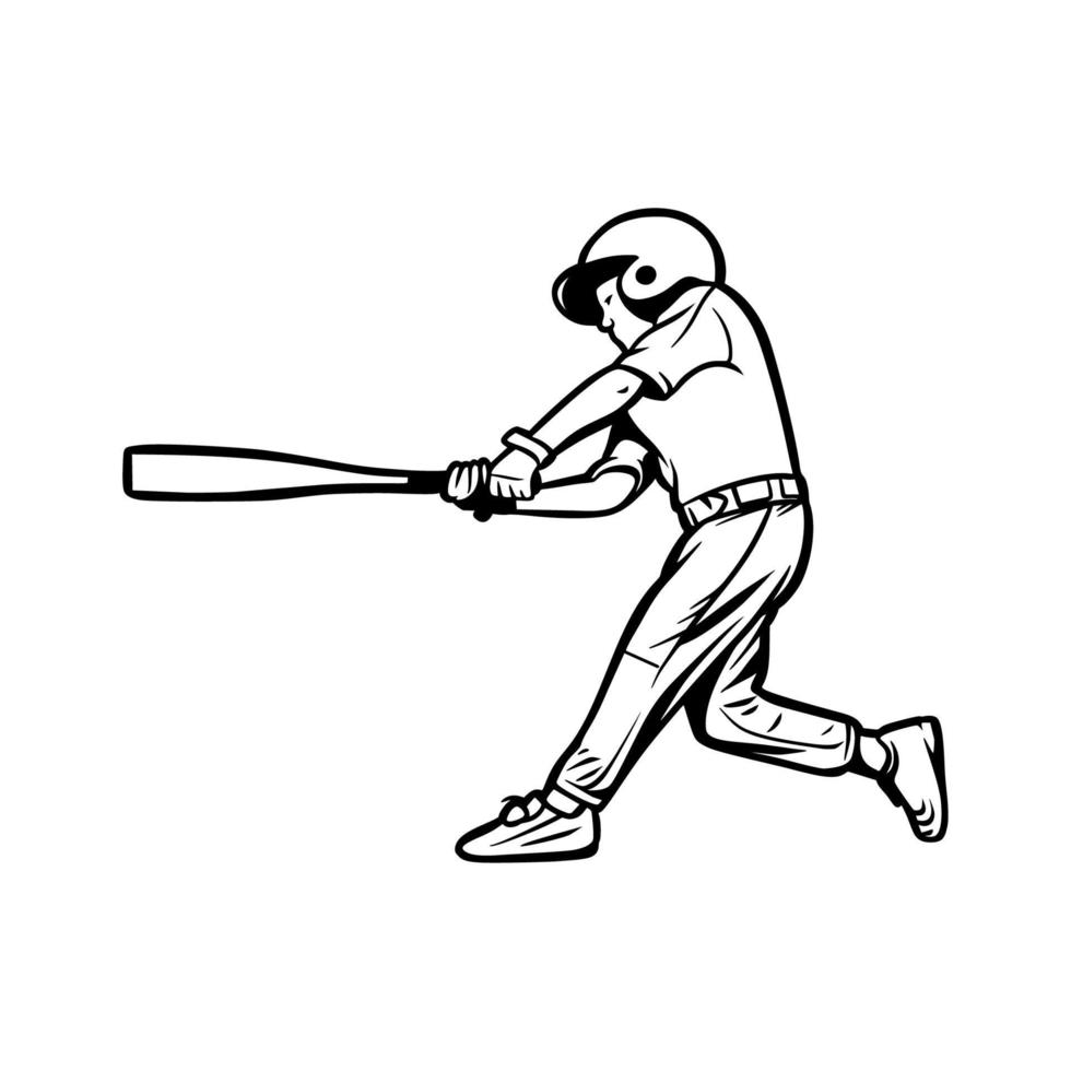 ilustração de baseball kids hit the ball black white vetor