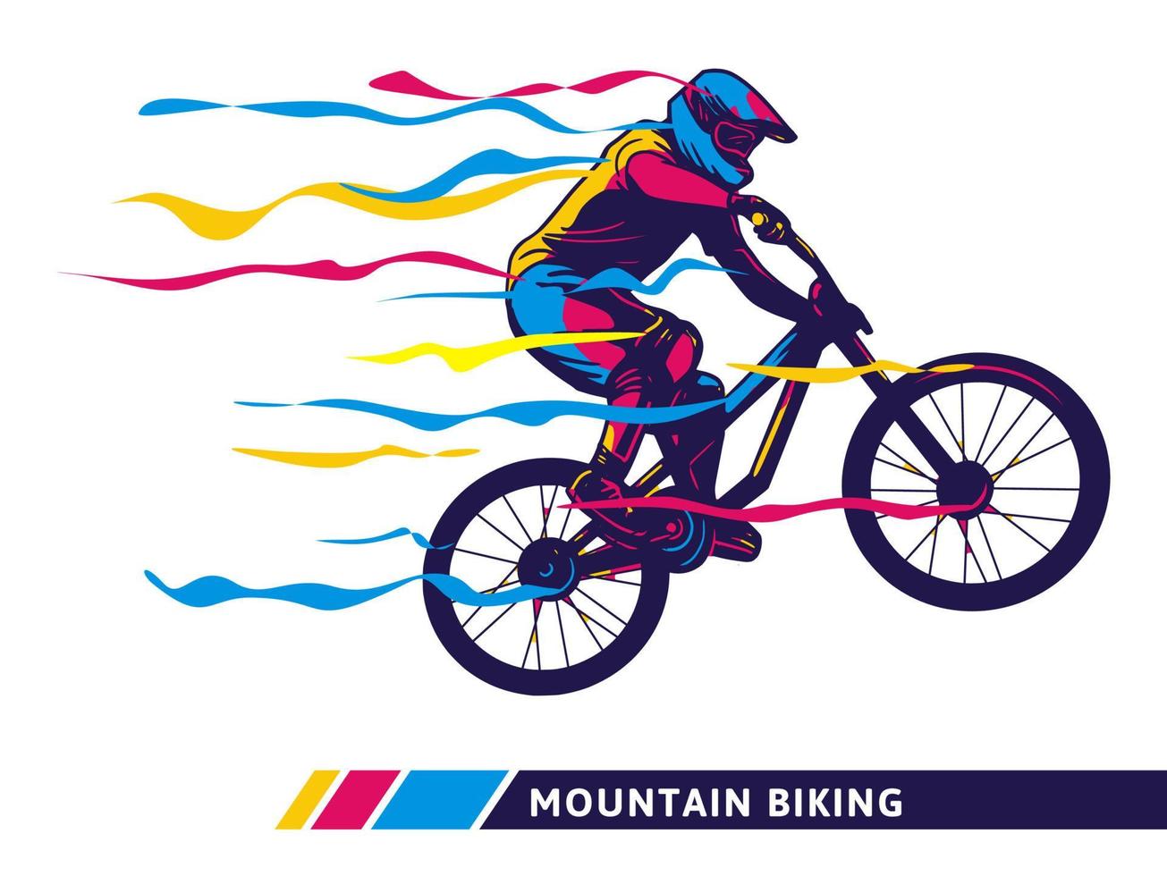 downhill mountain bike movimento arte colorida ciclista movimento ilustração moderna vetor