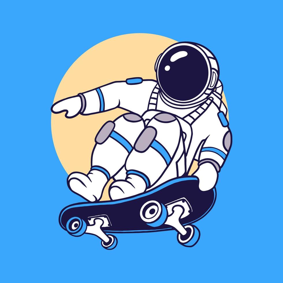 Astronauta cartoon ação com skate vetor