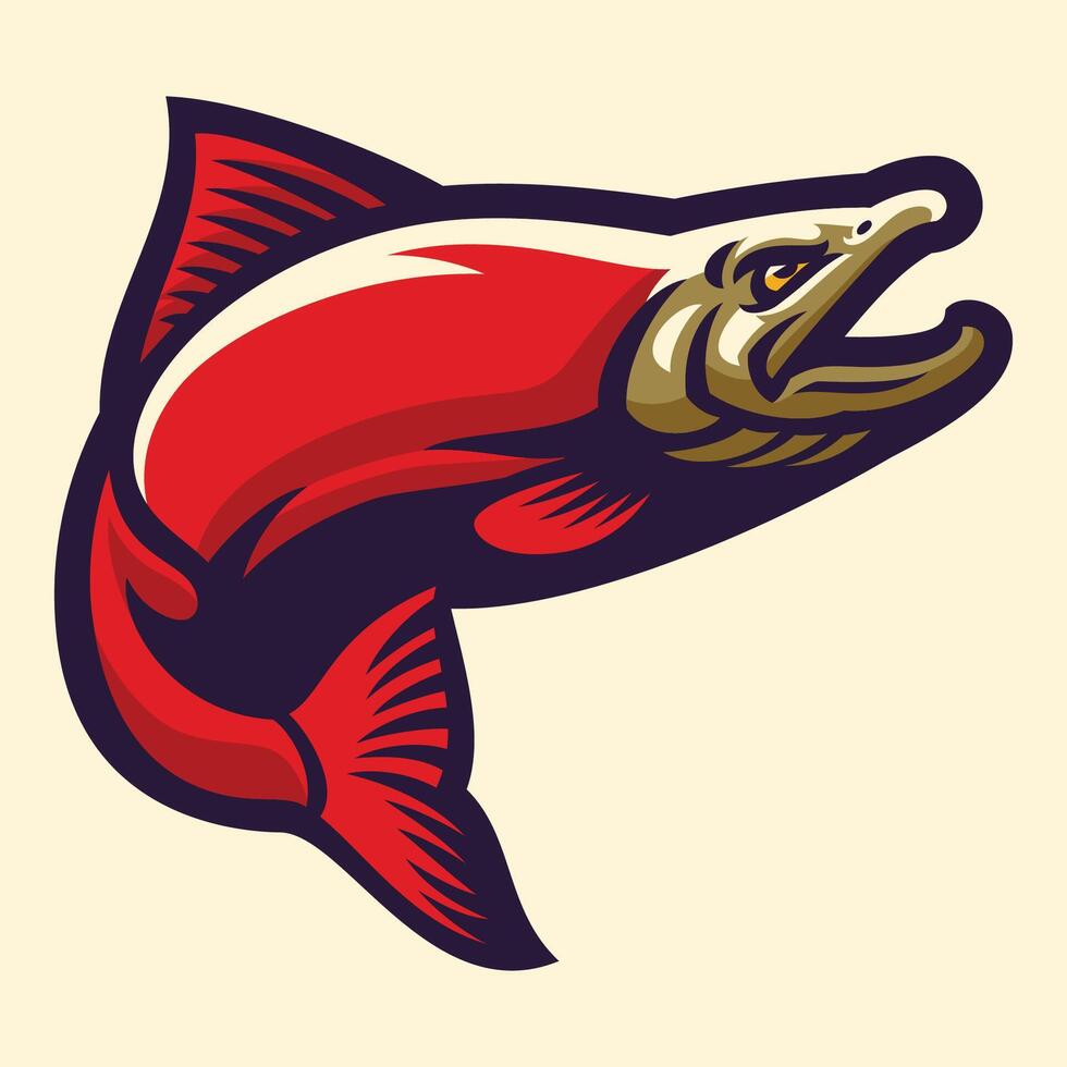 Bravo vermelho salmão peixe mascote ilustração vetor