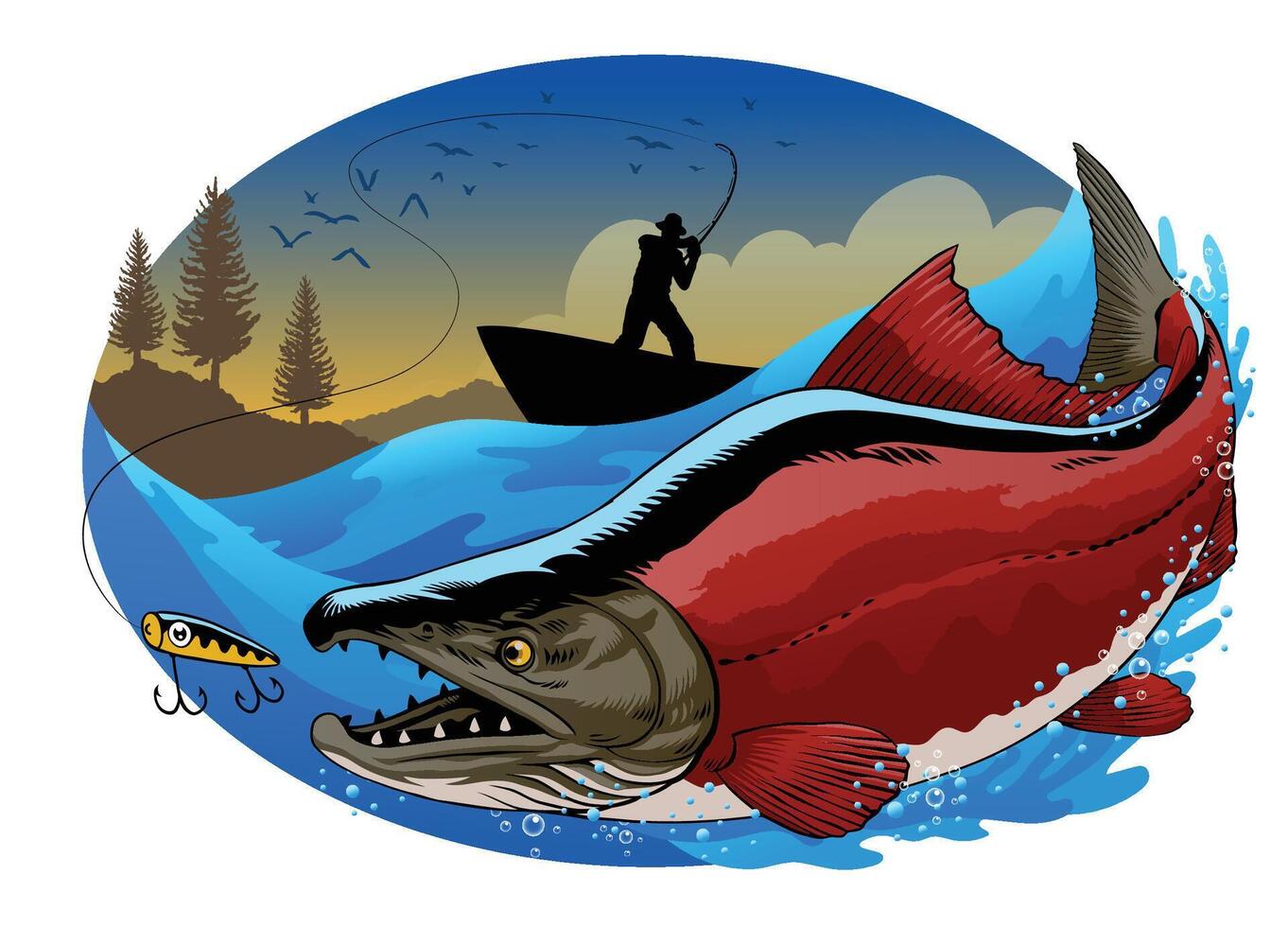 pescaria sockeye salmão peixe ilustração vetor