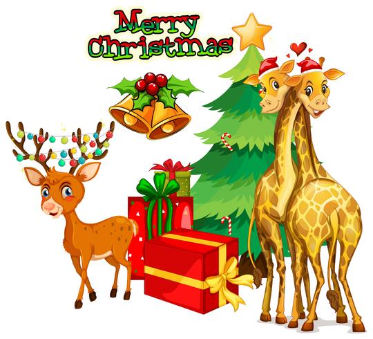 Tema de Natal com veados e girafas vetor