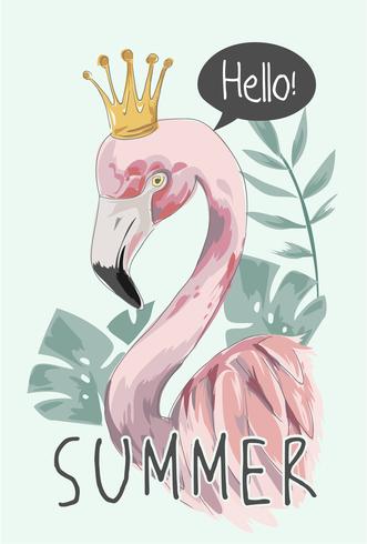 slogan de verão com ilustração de flamingo vetor