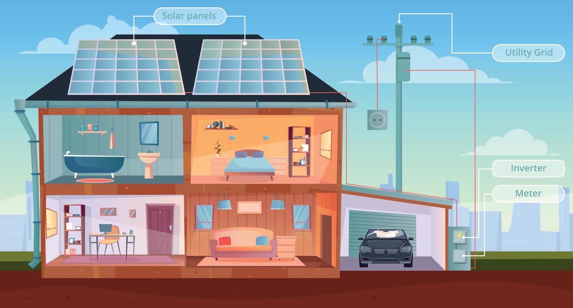 fundo plano de casa de energia solar vetor