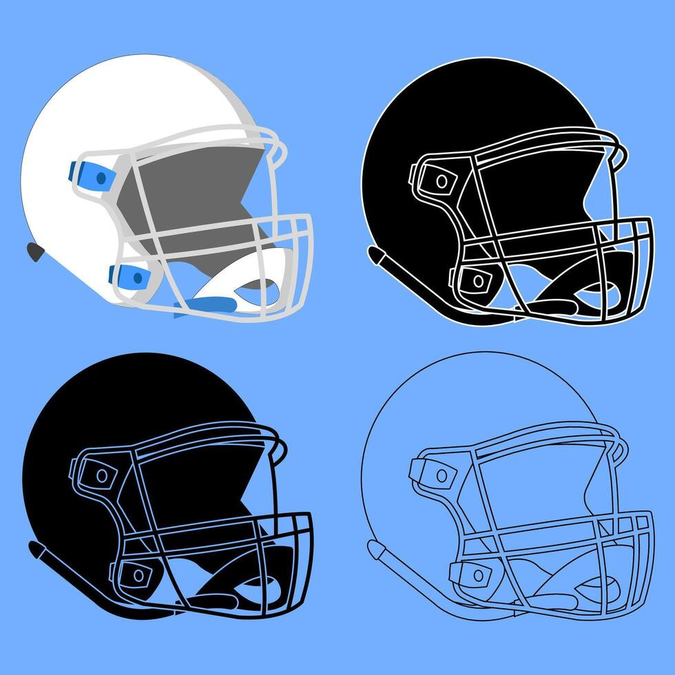 americano futebol Esportes capacete, silhueta suprimir, Preto e branco, cor e transparente versões vetor