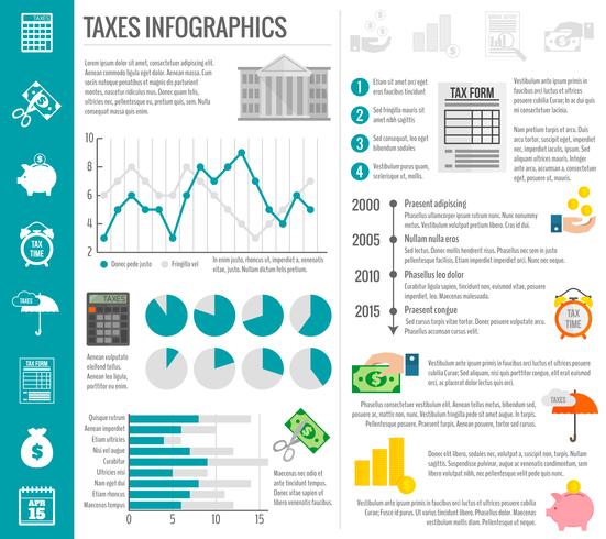 Conjunto de infográficos de impostos vetor