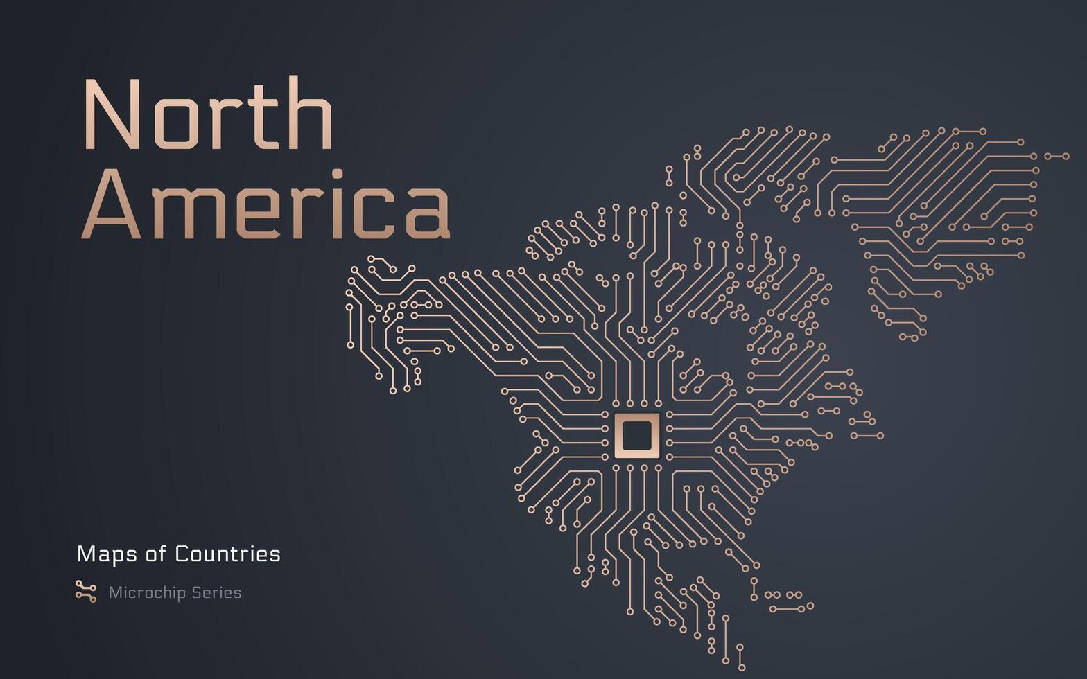 norte América continente mapa mostrando dentro uma microchip padronizar. e-governo. continente mapas. microchip Series vetor