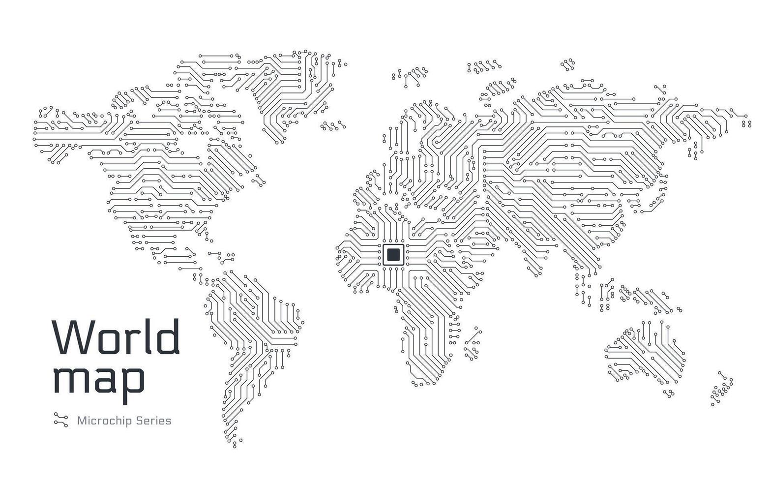 mundo branco mapa mostrando dentro uma microchip padronizar. e-governo. microchip Series vetor