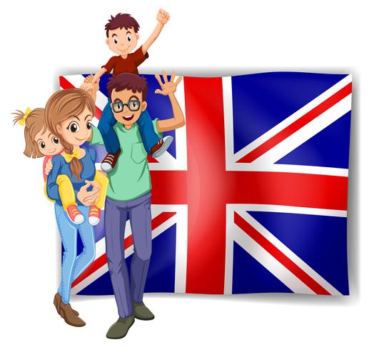 Família britânica e bandeira no fundo vetor