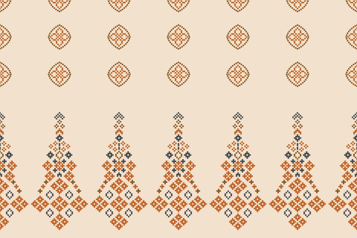 tradicional étnico motivos ikat geométrico tecido padronizar Cruz ponto.ikat bordado étnico oriental pixel Castanho creme fundo. abstrato, ilustração. textura, lenço, decoração, papel de parede. vetor