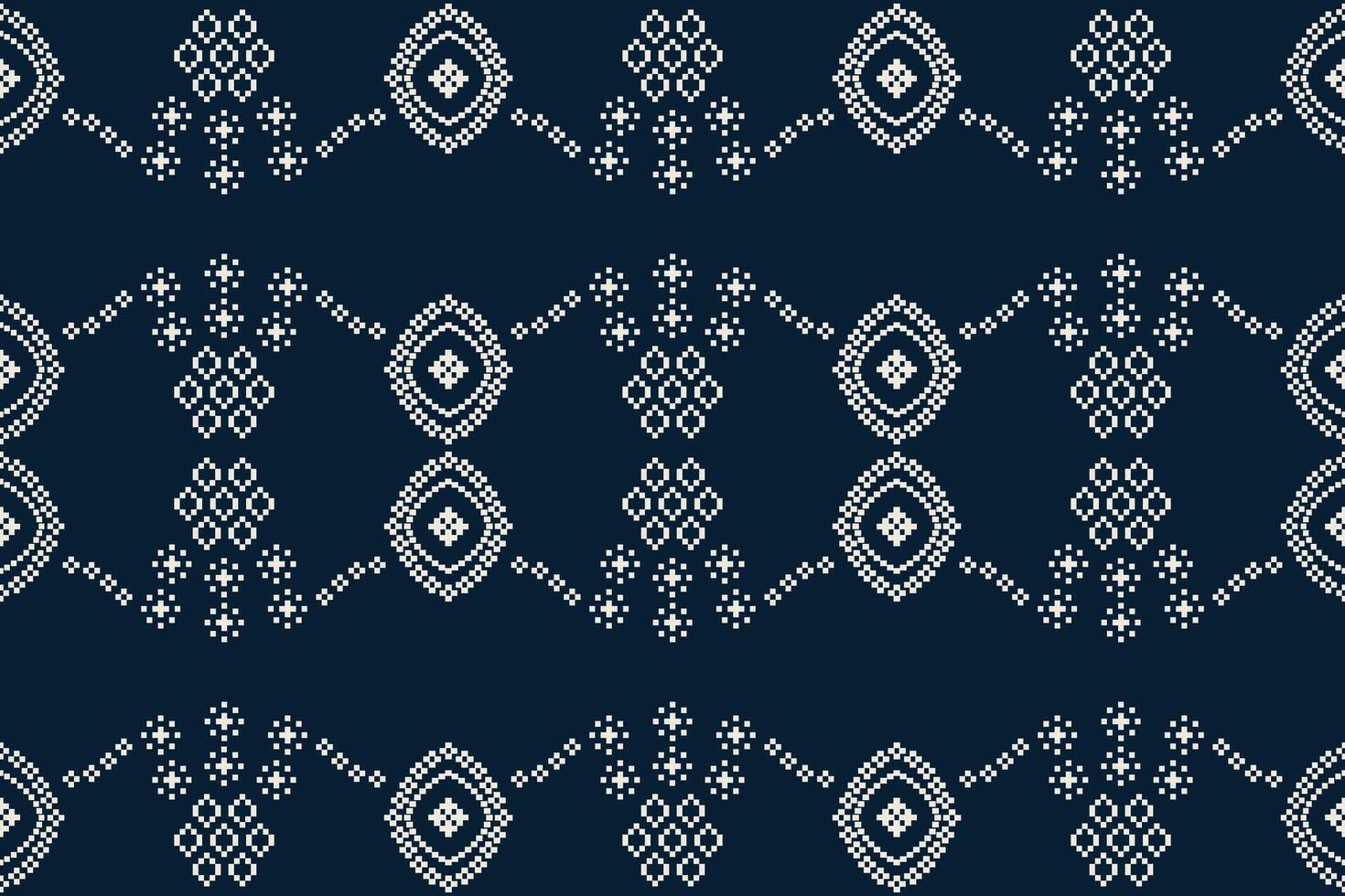 tradicional étnico motivos ikat geométrico tecido padronizar Cruz ponto.ikat bordado étnico oriental pixel marinha azul fundo. abstrato, ilustração. textura, decoração, papel de parede. vetor