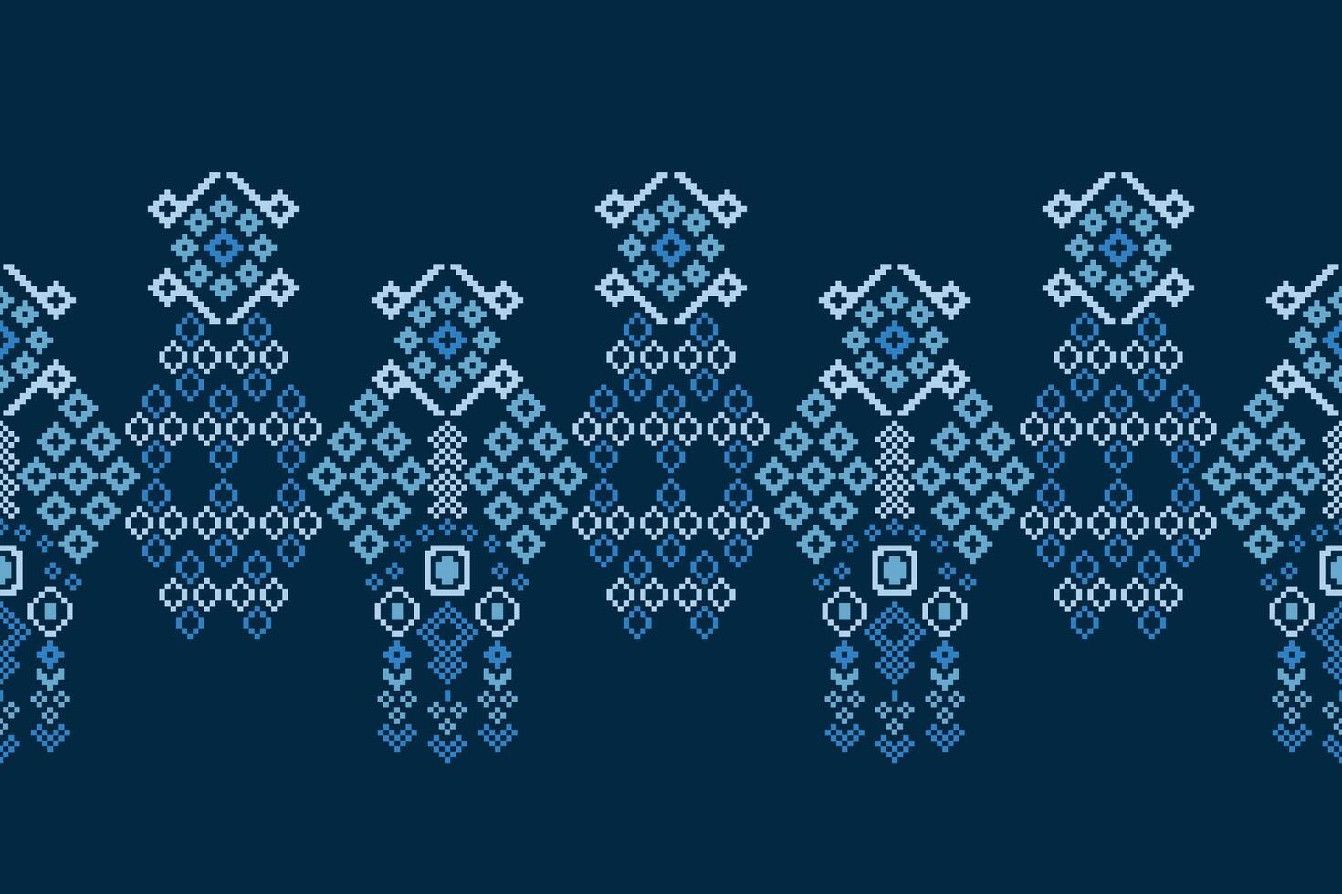 tradicional étnico motivos ikat geométrico tecido padronizar Cruz ponto.ikat bordado étnico oriental pixel marinha azul fundo. abstrato, ilustração. textura, decoração, papel de parede. vetor