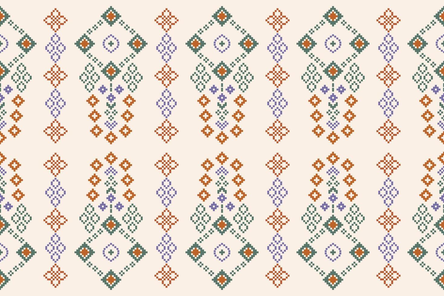 tradicional étnico motivos ikat geométrico tecido padronizar Cruz ponto.ikat bordado étnico oriental pixel Castanho creme fundo. abstrato, ilustração. textura, lenço, decoração, papel de parede. vetor