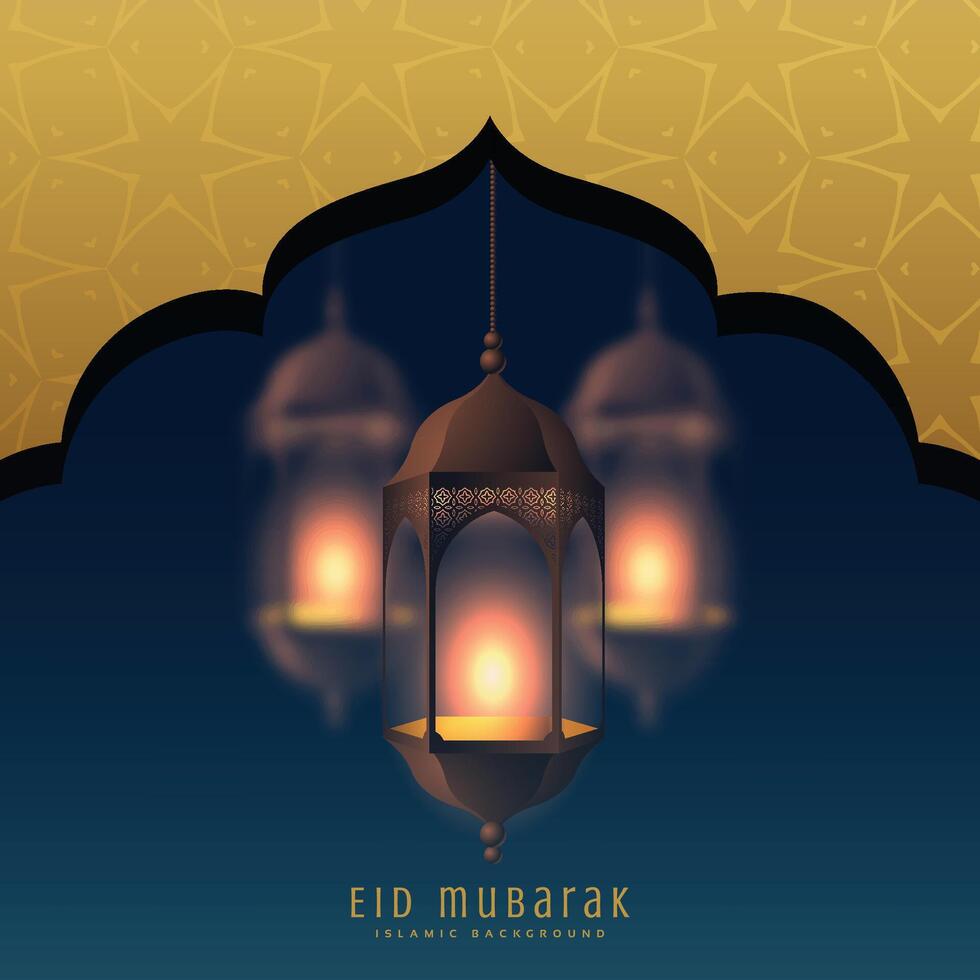 islâmico festival eid Mubarak lindo fundo com suspensão lâmpadas vetor