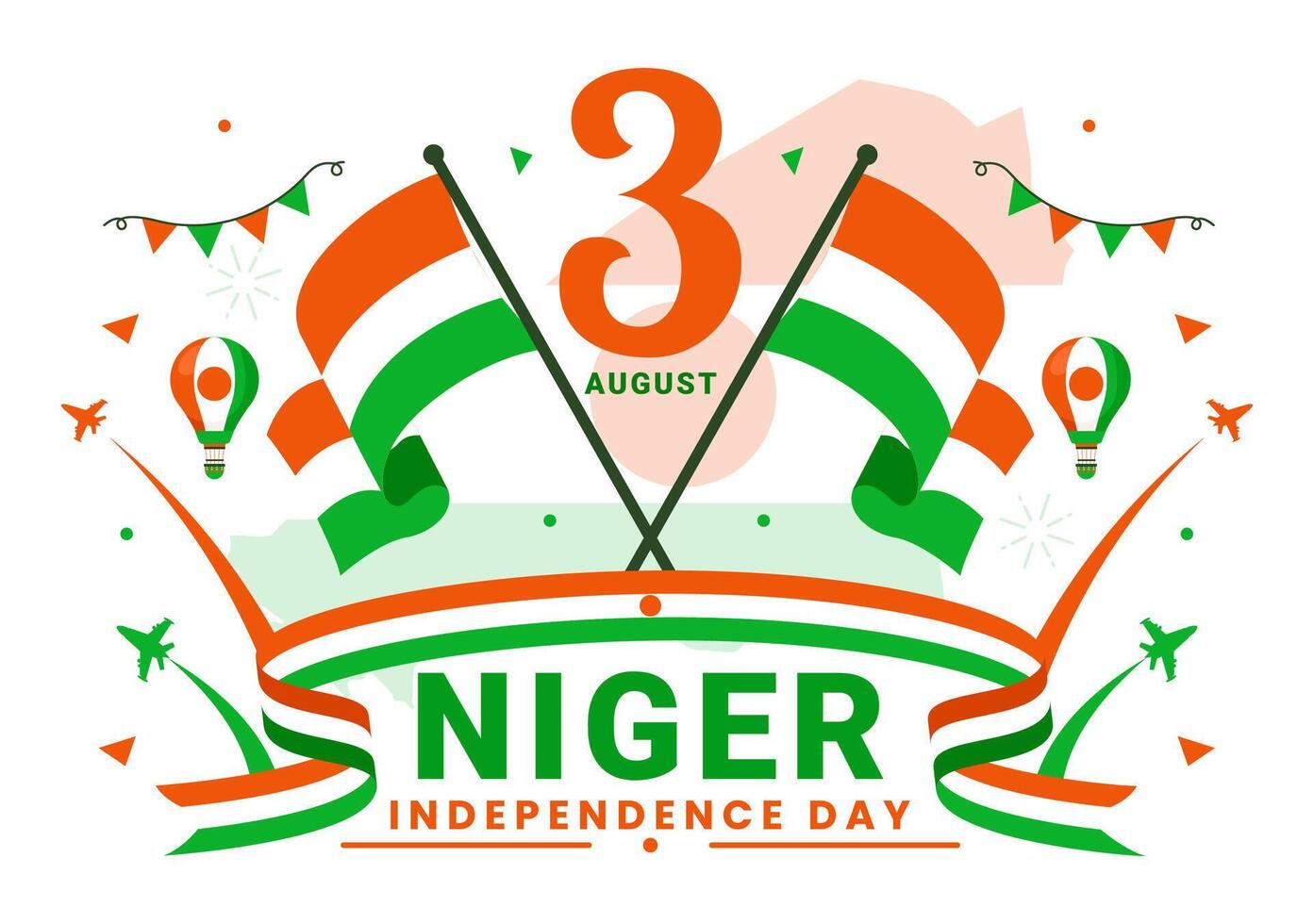 feliz Níger independência dia ilustração em 3 agosto com acenando bandeira e país público feriado dentro plano desenho animado fundo Projeto vetor