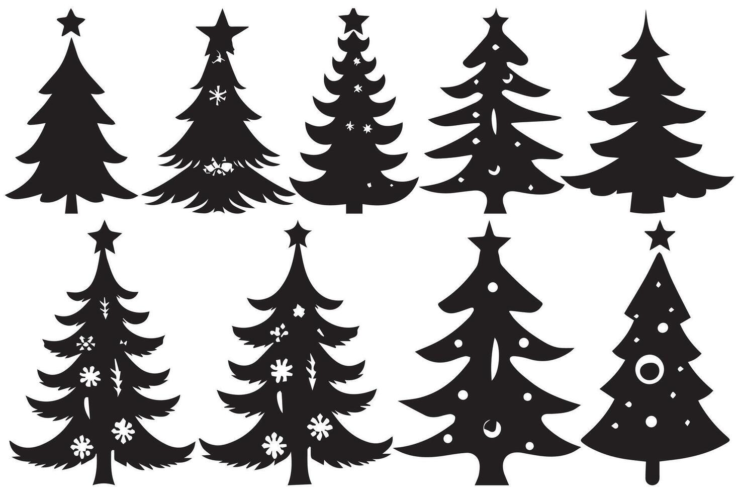 Preto silhueta conjunto Natal árvore vetor