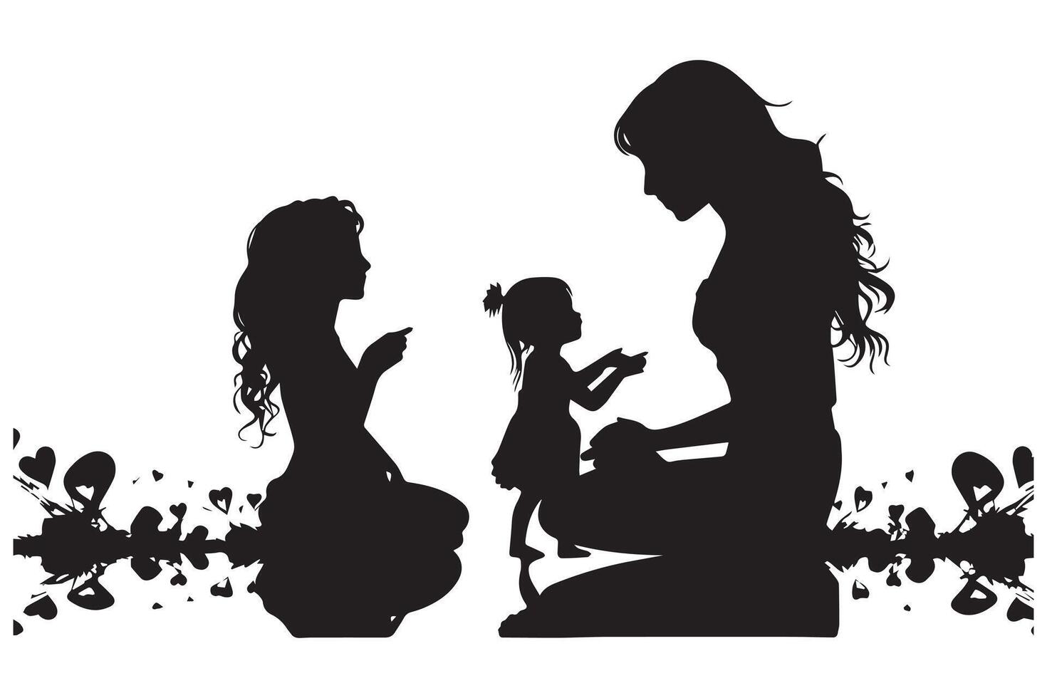 mãe com dela bebê, coração, esboço silhueta, mãe Cuidado ícone em branco fundo vetor